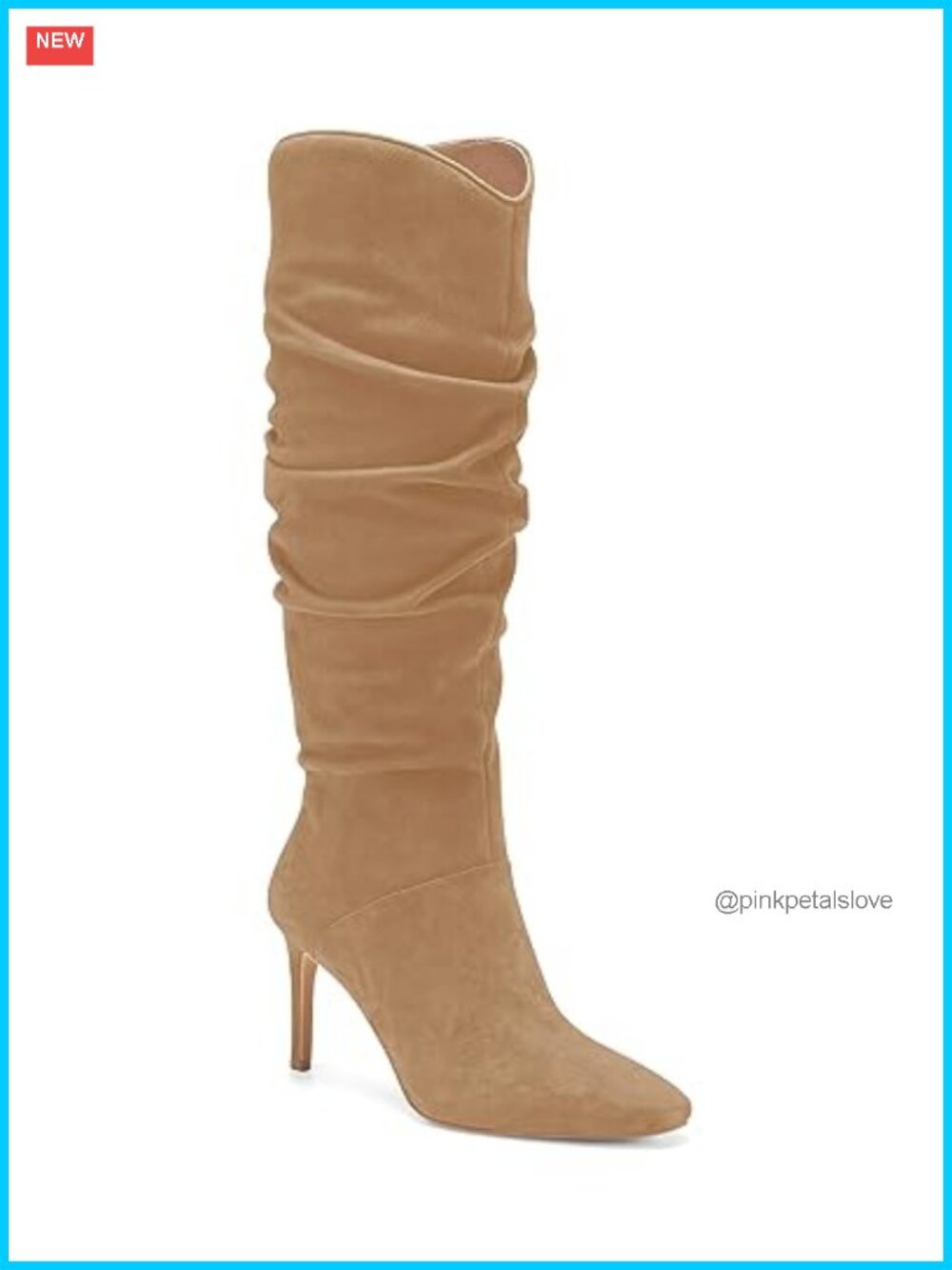 Faux Suede Knee High Boots Almond Toe Stiletto Heel Slouchy Side Zipper